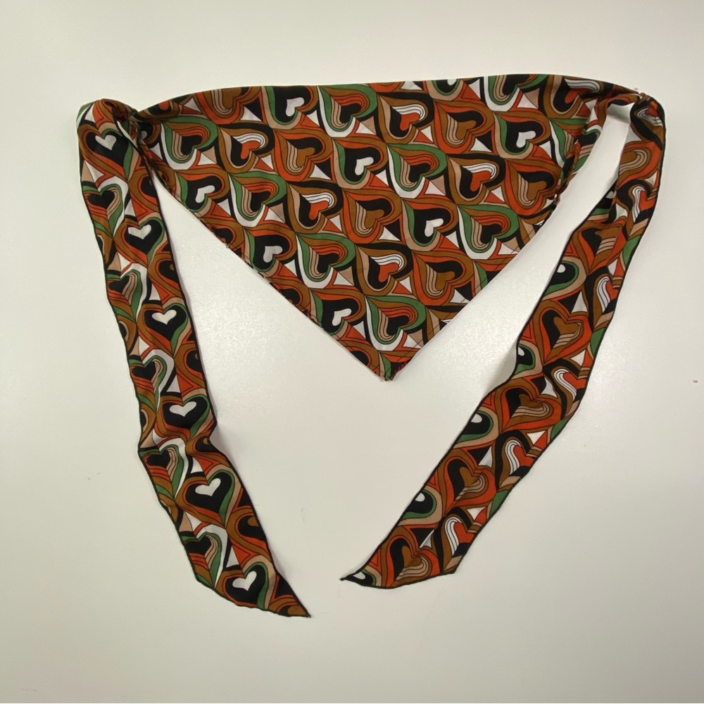 Orange Green Retro Geometric Hearts Triangle Neckerchief Scarf